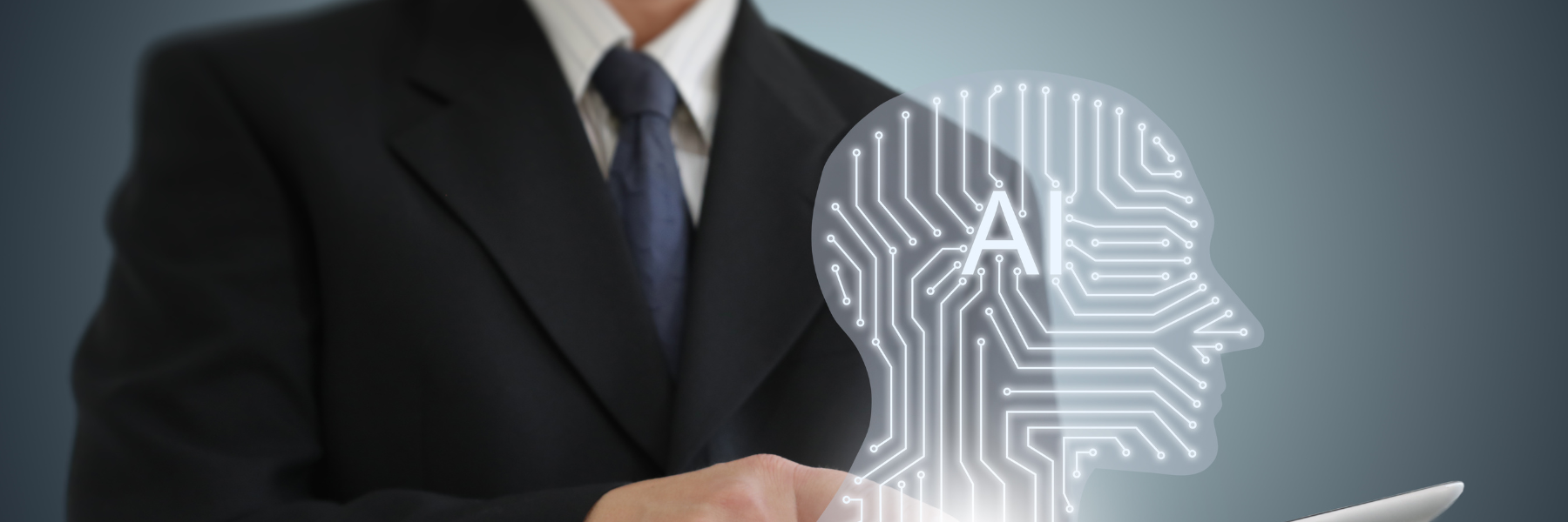 businessman touching AI screen
