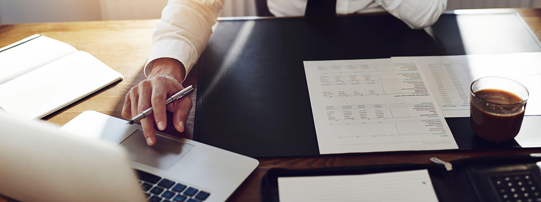 business person working with laptop and documents