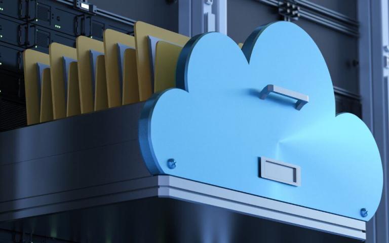3d rendering of cloud as filing drawer, document management concept
