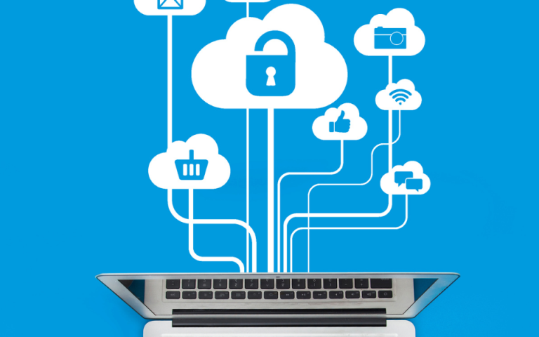 cloud security concept above laptop