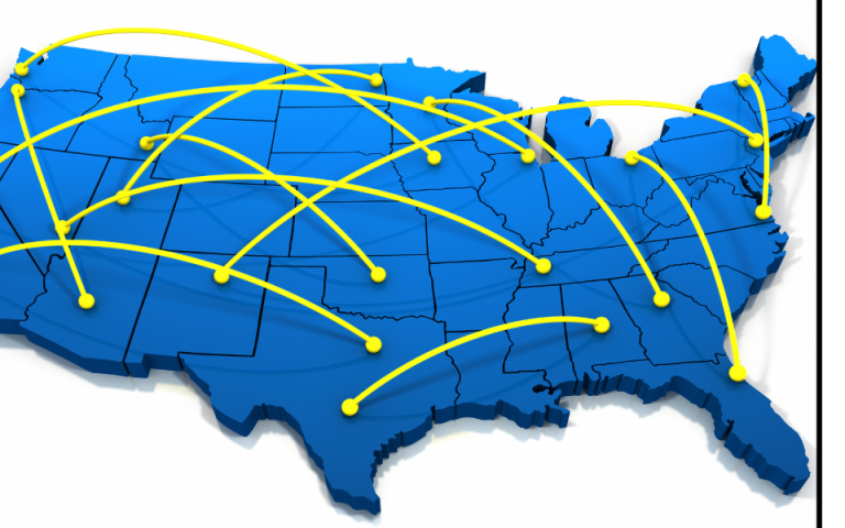 map of US with lines connecting states